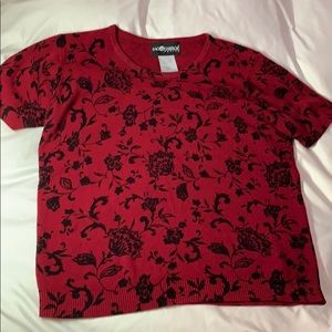 Deep red and black short sleeve sweater
